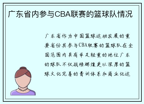 广东省内参与CBA联赛的篮球队情况